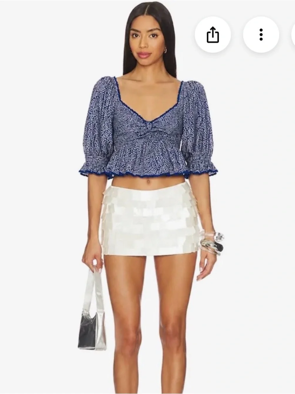 NWT! - Free People Navy Blue Floral Puff-Sleeve Peplum Blouse - super cute!